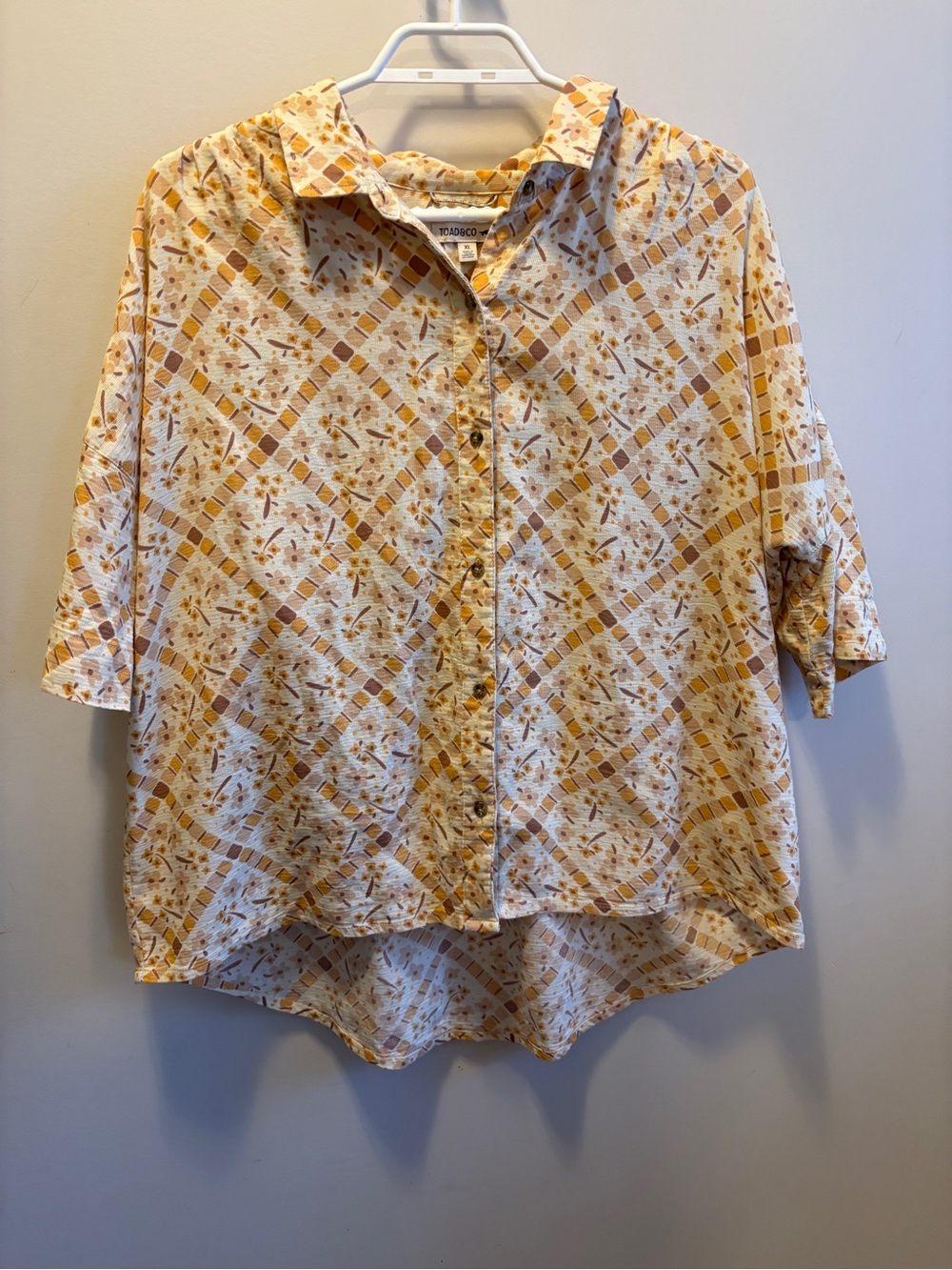 Toad&Co Yellow Floral-Print Short-Sleeve Button-Up